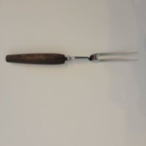 Vintage Carving Fork With Wooden Handle & Stainless Steel Prongs